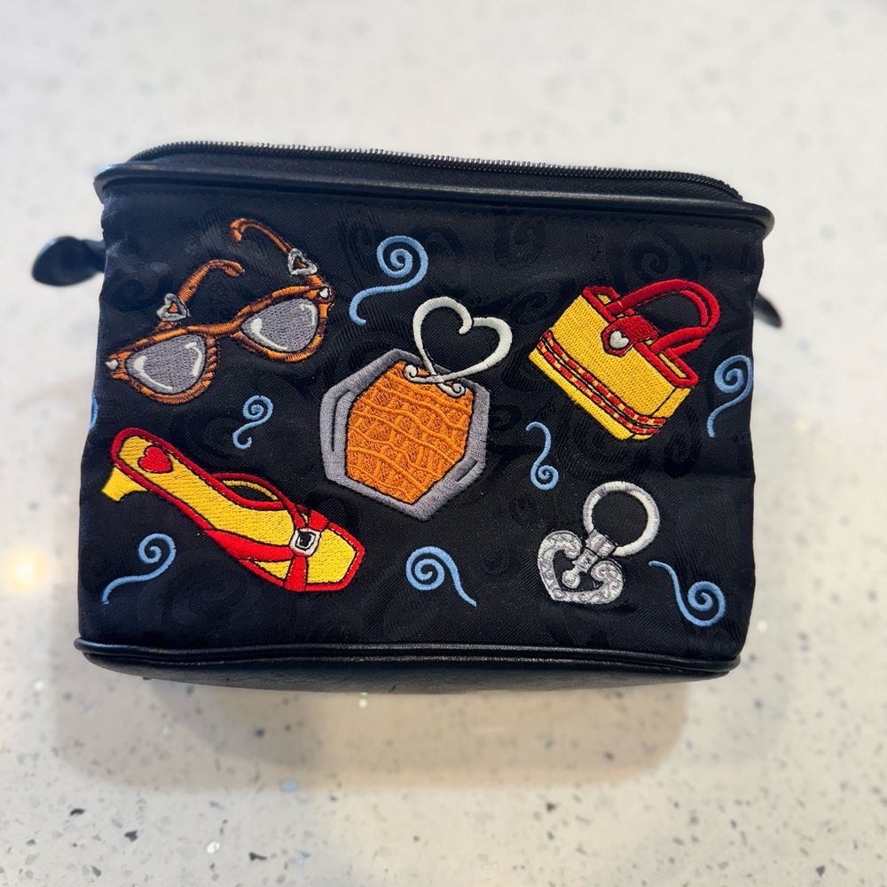 Brighton Black Cosmetic Bag with Red and Yellow Embroidered Icons